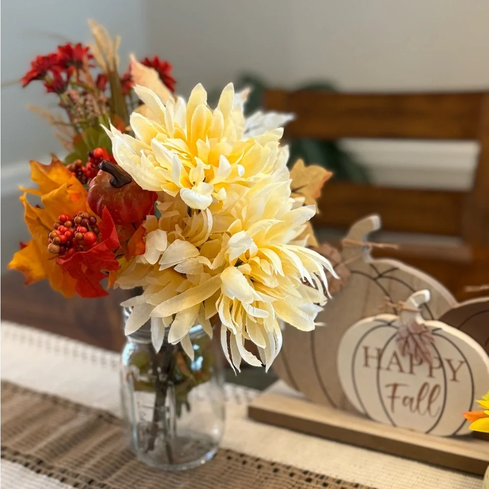 Vibrant Faux Floral Arrangement in 16oz Mason Jar